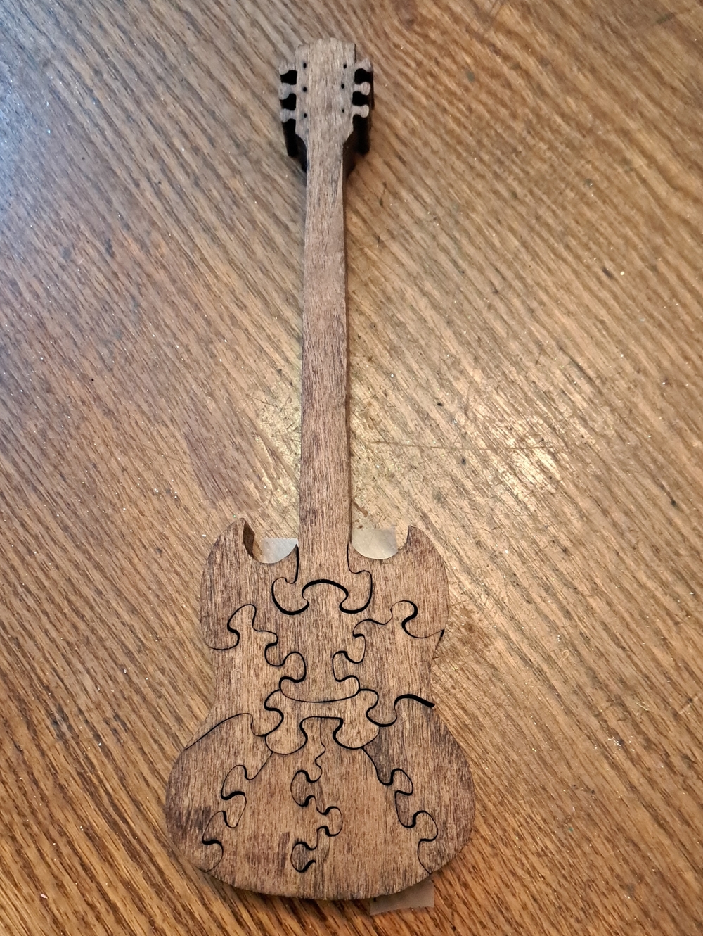 Wooden Guitar Puzzle Wall Art - Natural Brown